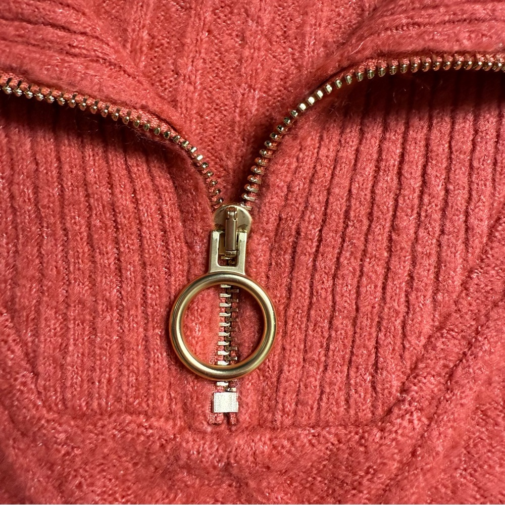 Talbots Half Zip Cable Knit Sweater Size M Coral Coastal Grandma Preppy Classic - Picture 5 of 11